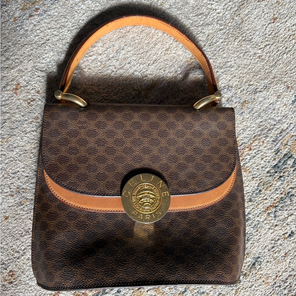 Celine VINTAGE RARE Brown and Tan Shoulder Bag